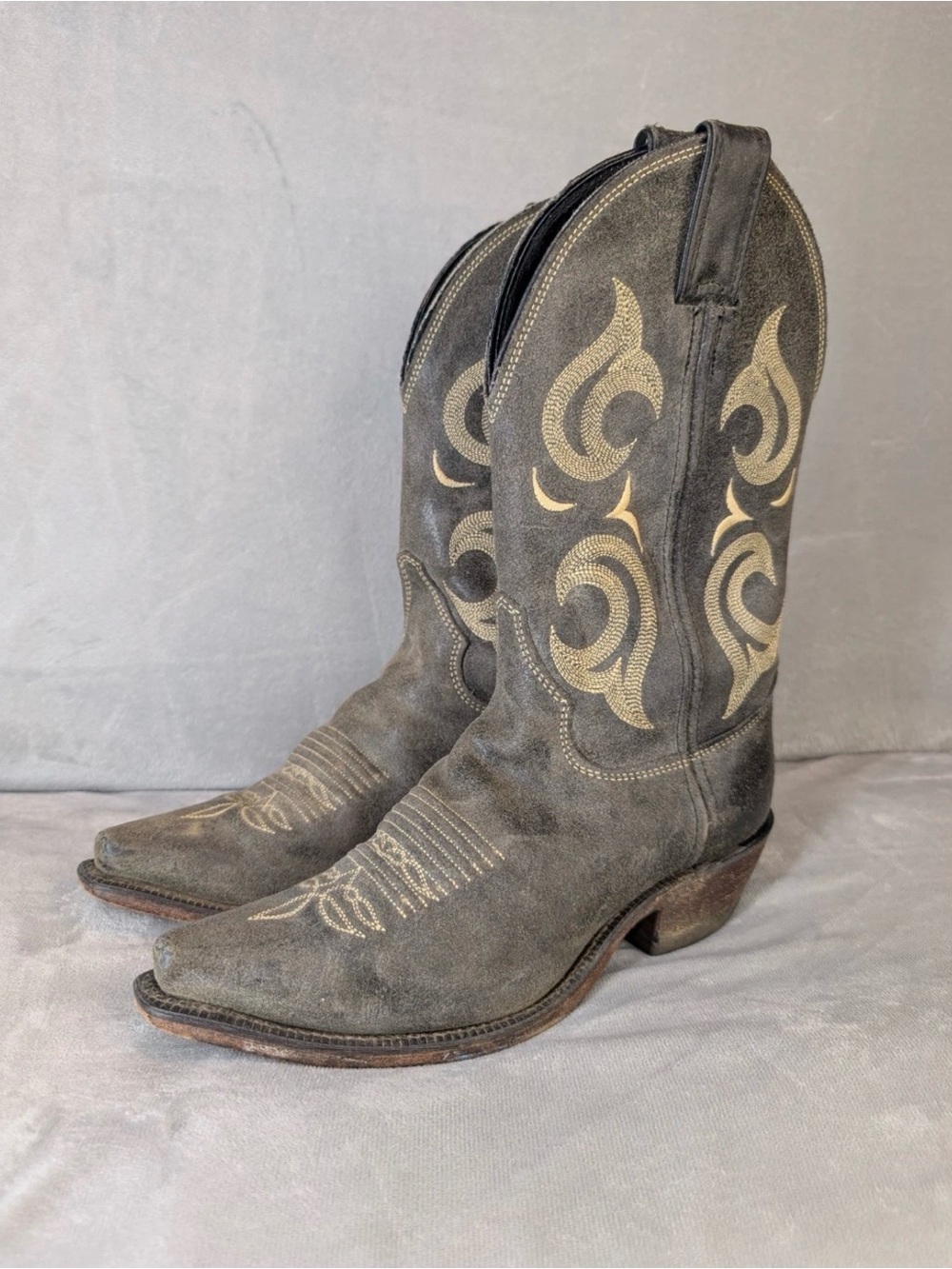 Justin Western Snip Toe Leather Cowgirl Boot Gray Women's 7 1/2 B Preloved